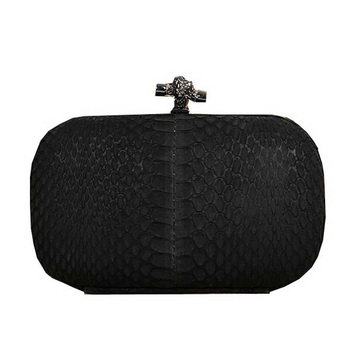 Bottega Veneta intrecciato python vein leather impero ayers knot clutch 11308 black - Click Image to Close